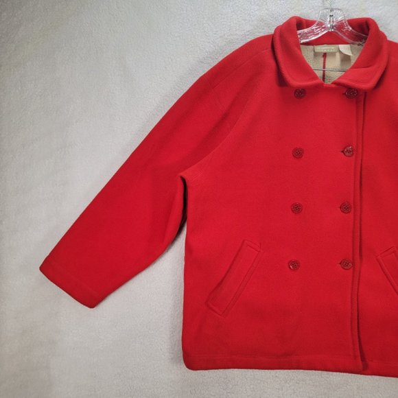 Liz Claiborne Liz Wear Red Collared Button Up Cozy Y2K Pea Coat - Picture 4 of 16
